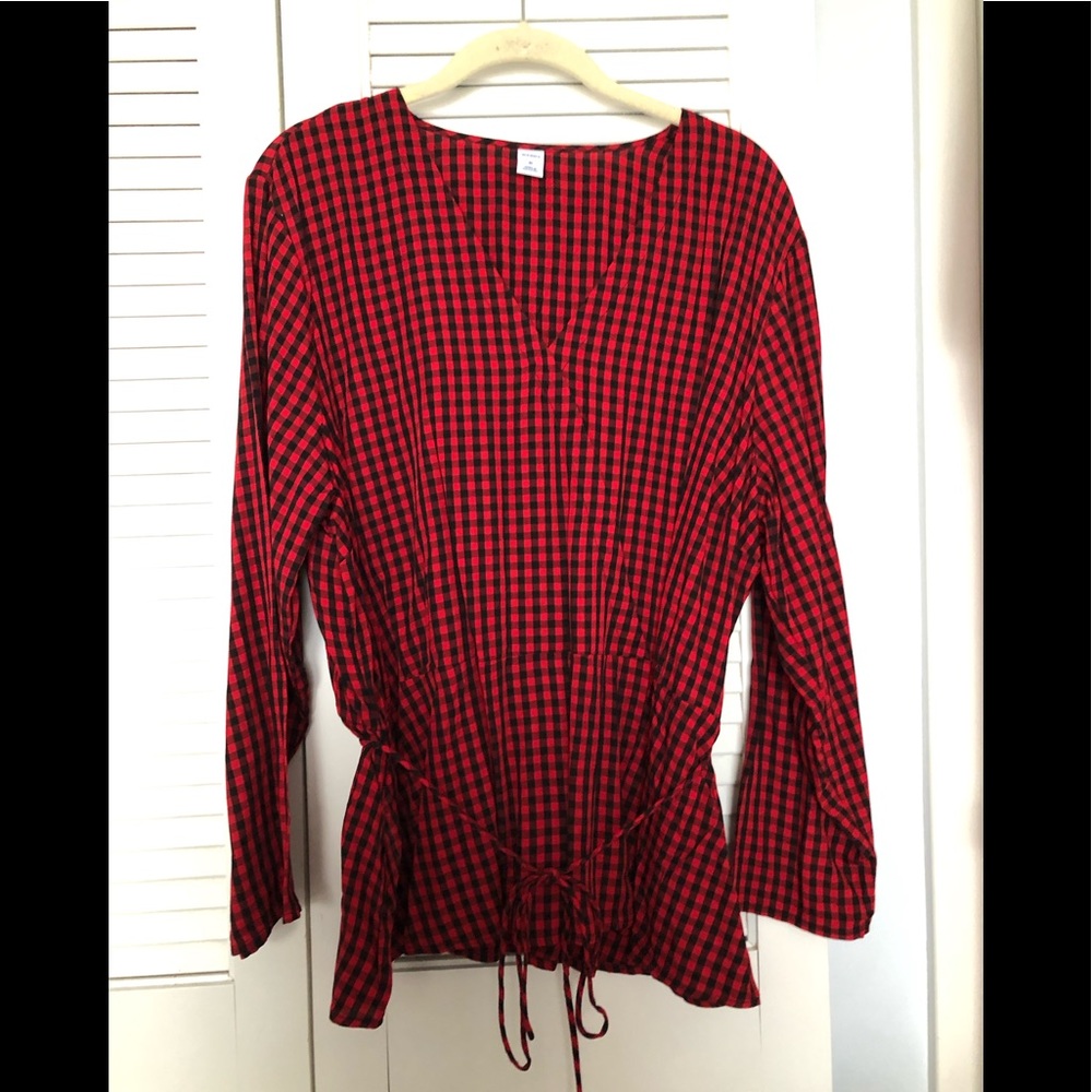 Gingham faux wrap blouse